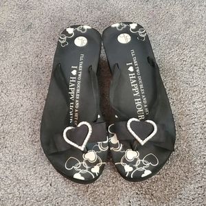 Rhinestone heart platform flip flops